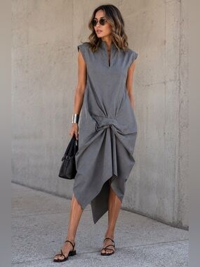MAX.TAN Avant Garde Gray Draped Dress Size 36 Asymmetrical Designer Minimalist